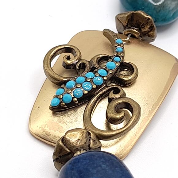 Chico's Turquoise Necklace Chain Tassel, Gemstone Acrylic Glass, 20 Inches - Picture 2 of 13